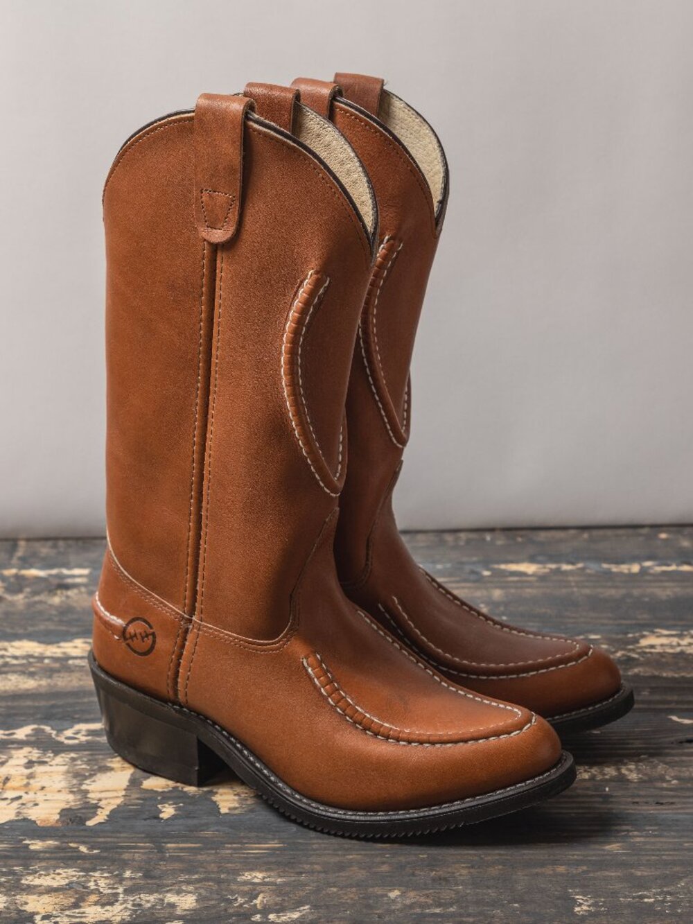 VTG 80s Double H Mens 7 D Tan Leather Moc Toe Work Western Boots 1608 Cowboy USA